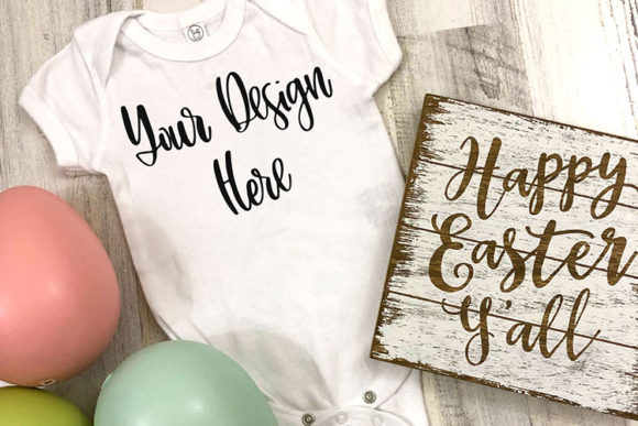 Download White Baby Bodysuit Easter Styled Mockup Photo - Styled mockup photo Collection