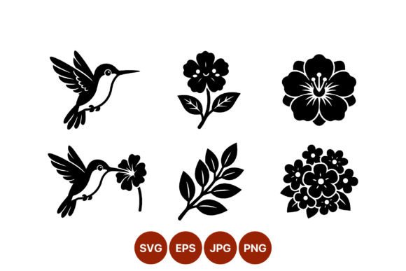 Download Hummingbird and Floral Vector Art Black - Floral vector art Collection