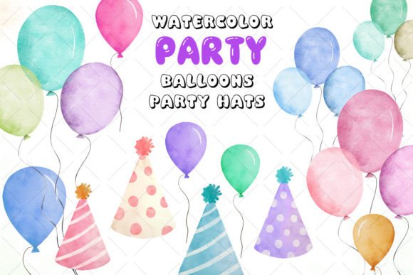 Download Watercolor Balloons and Party Hats - Party Collection