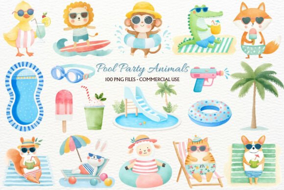 Download Pool Party Nursery Animals Clipart PNG - Party Collection