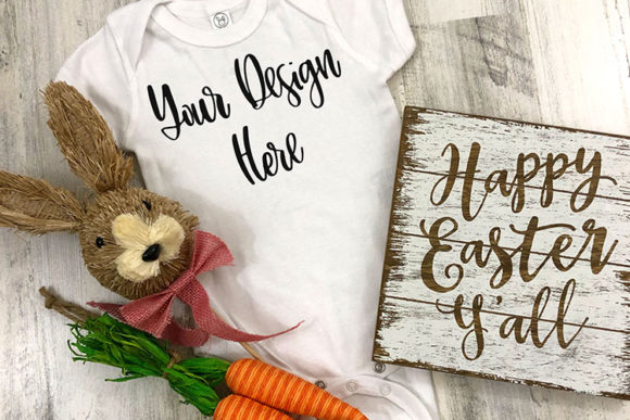 Download White Baby Bodysuit Easter Styled Mockup Photo - Styled mockup photo Collection